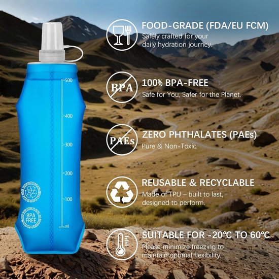 2 stuks Soft Flask 500ml - Opvouwbare sport drinkfles hardlopen - waterfles voor hardlopen fietsen — afbeelding 3