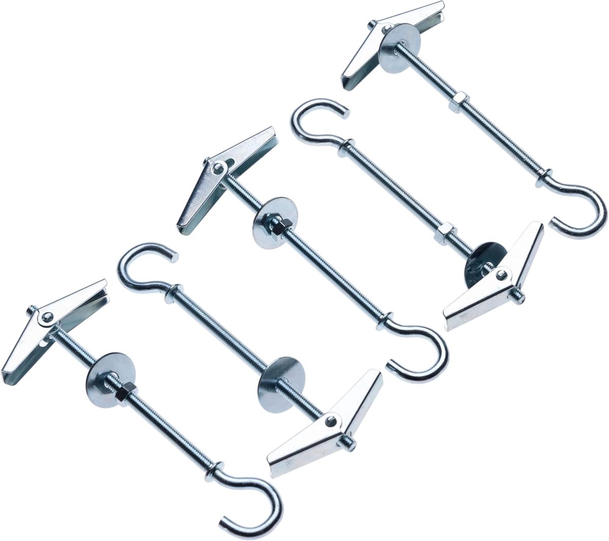 Haken, 5 mm x 90 mm gipsplaten Swag haken, veer tuimelvleugelbouten hanger, holte muurbevestiging, plafondhanger, gipsplaat vlinderanker oogschroefbevestiging voor lampen, planten (5 pcs)
