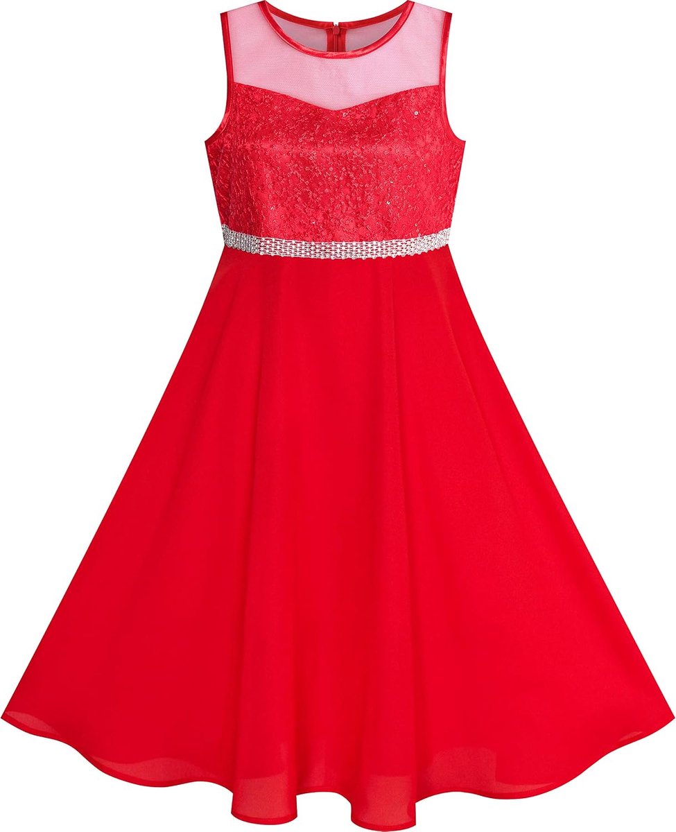 Fashion Bloemenmeisjesjurk Strass Chiffon Formele Feestjurk 110-158