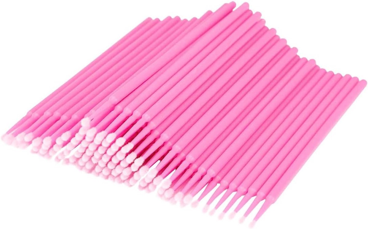 100 stuks wegwerp-microborstels voor wimperverlenging. Ideaal voor het aanbrengen van make-up of schoonmaken. In praktisch roze.