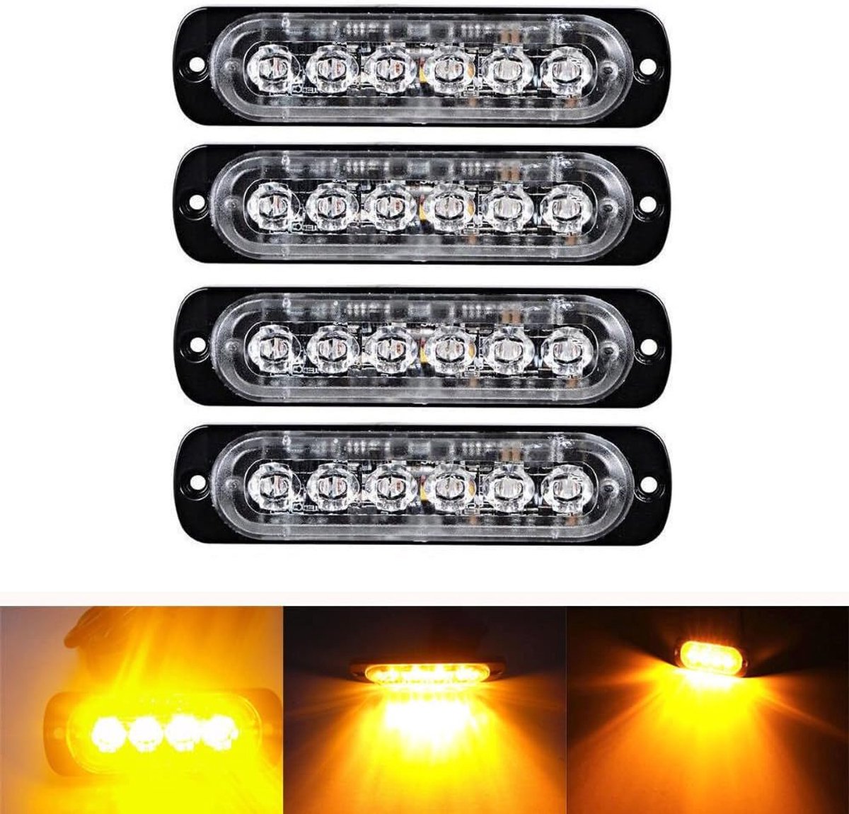 6 LED Geel Ultra Slim Underbody noodgevallen Hazard Strobe waarschuwingslampje bar voor 12 V auto voertuig, veiligheid Flashing Beacon voor boot SUV aanhanger caravan (4-pack)