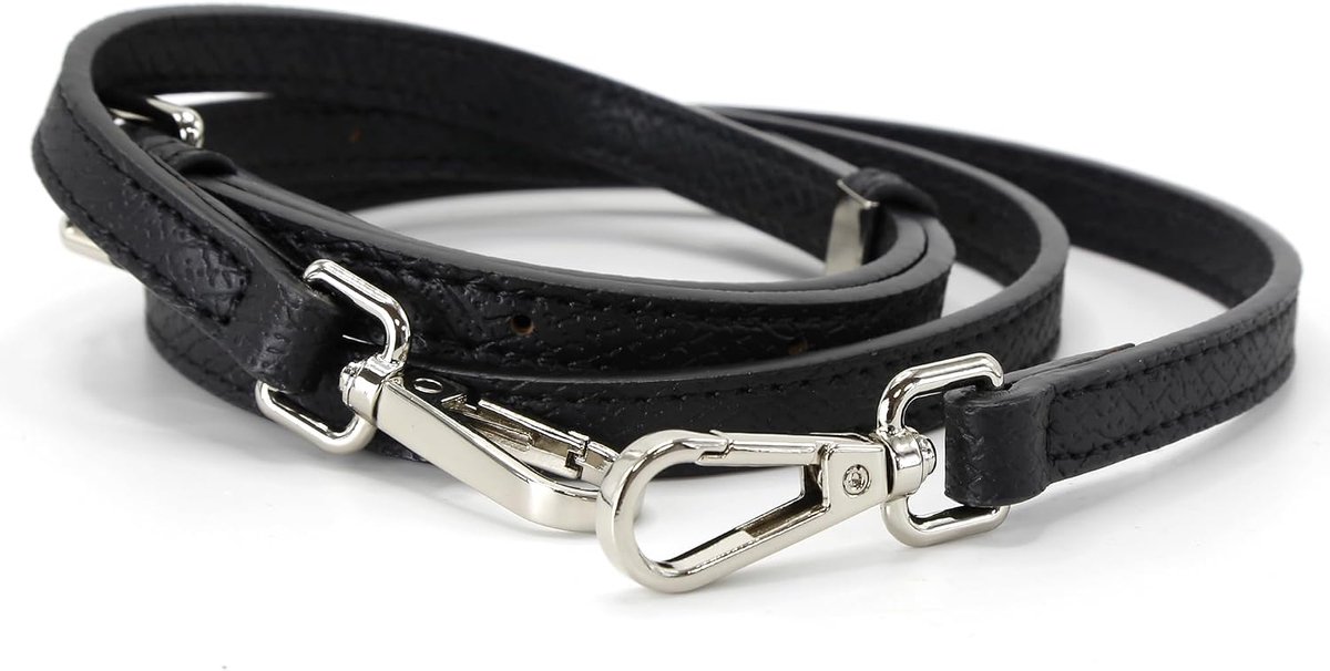 Tas Bandjes Lederen Band Verstelbare Zwart Zilver Knop Schouderriem Vervanging 94-112cm