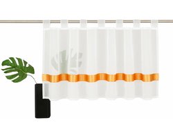 Transparant met satijnen lint lussen kort gordijn bistrogordijn voor woonkamer slaapkamer (oranje BxH 150x50cm) 1-pack