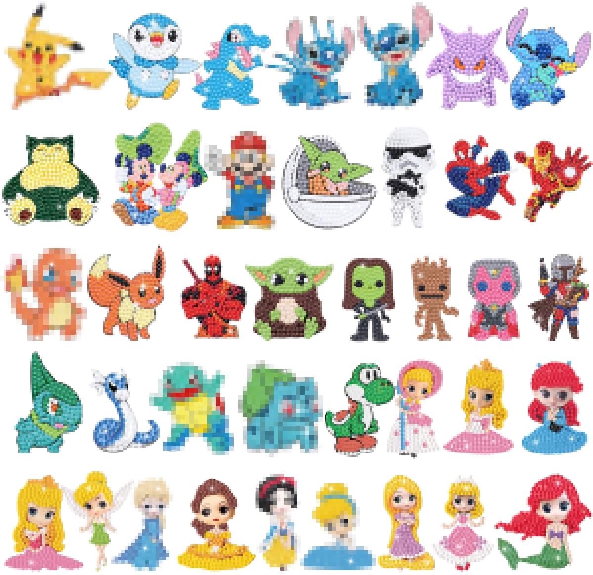 Painting Kinder, 39 stuks DIY diamant stickers set, cartoon diamant schilderij voor kinderen, DIY diamant schilderij set voor kinderen en volwassenen beginners, voor jongens