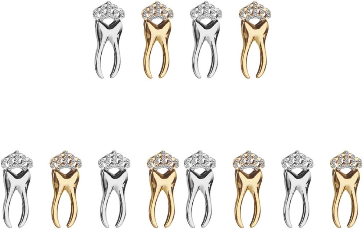12 stuks broche tanden reversspelden wasknijper gouden rand verpleegkundige pak accessoires tand reversspeld bruiloft versieren etiket pen bruidsmeisje imitatie strass