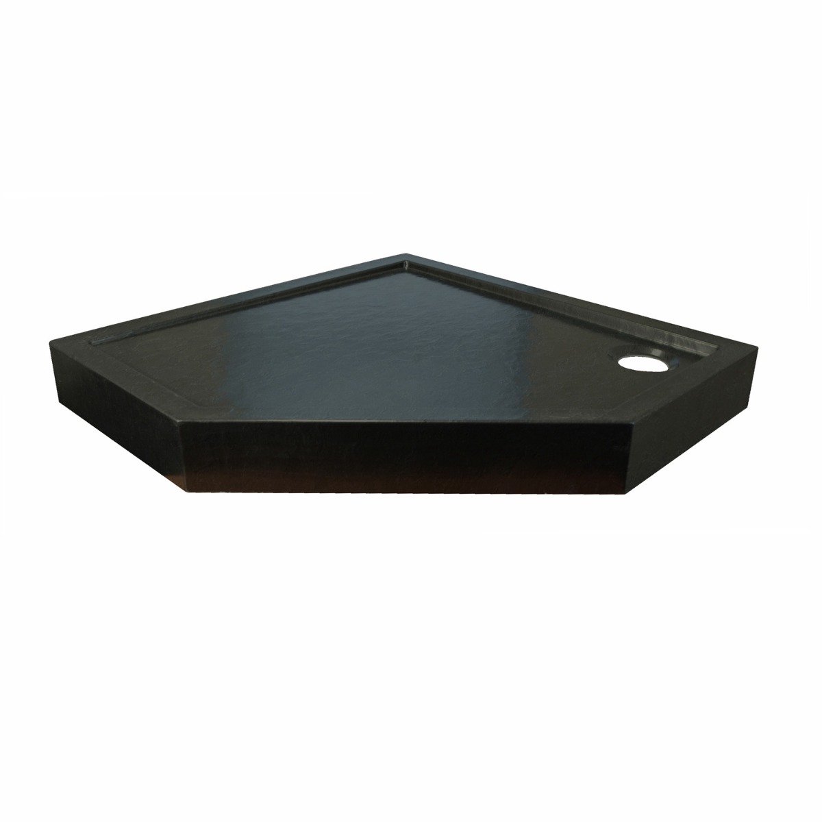 Sanifun Finnian hoge vijfhoek douchebak 90x90 zwart steenstructuur