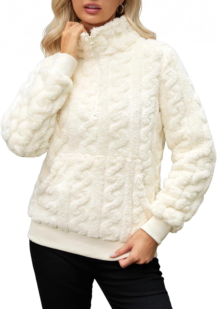 Heekpek Dames Teddy Fleece Pullover Quarter Zip Sweatshirt