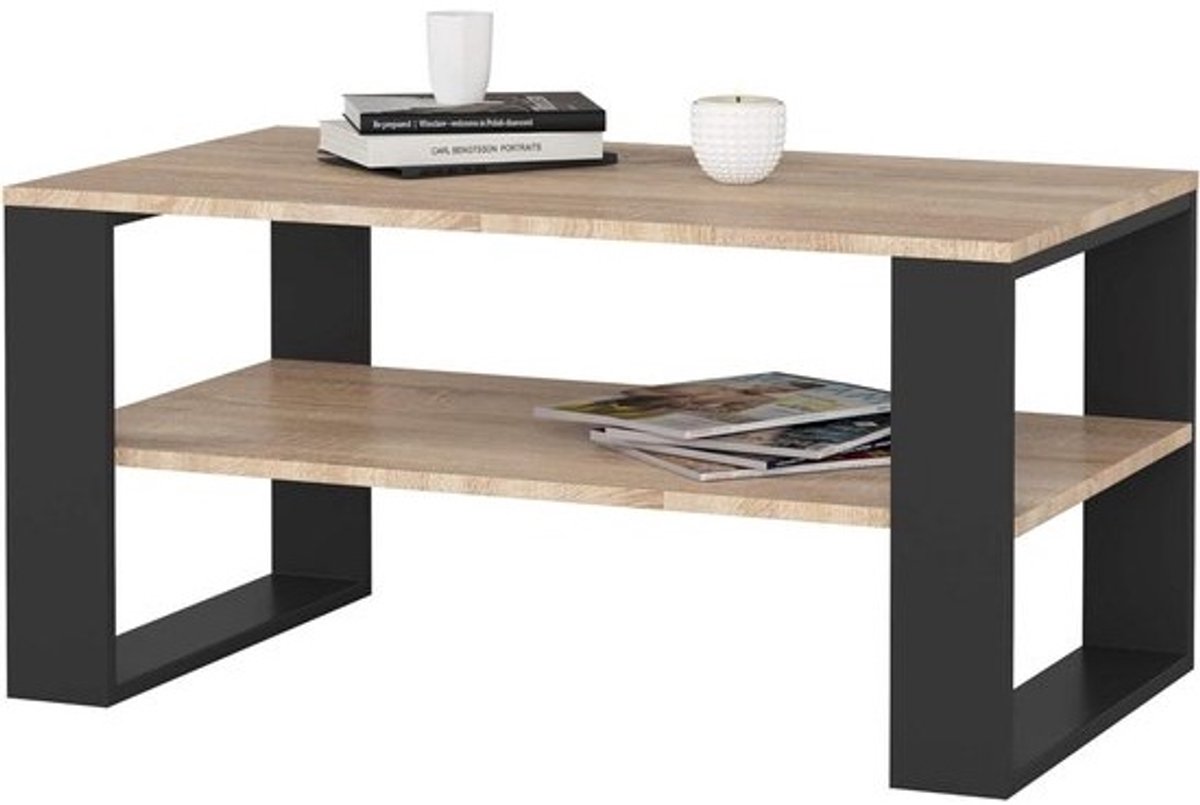 Houten Salontafel - Bijzettafel Plank - Woonkamer Inrichten - Industriële Look - 92 x 45 cm - Eiken Zwart