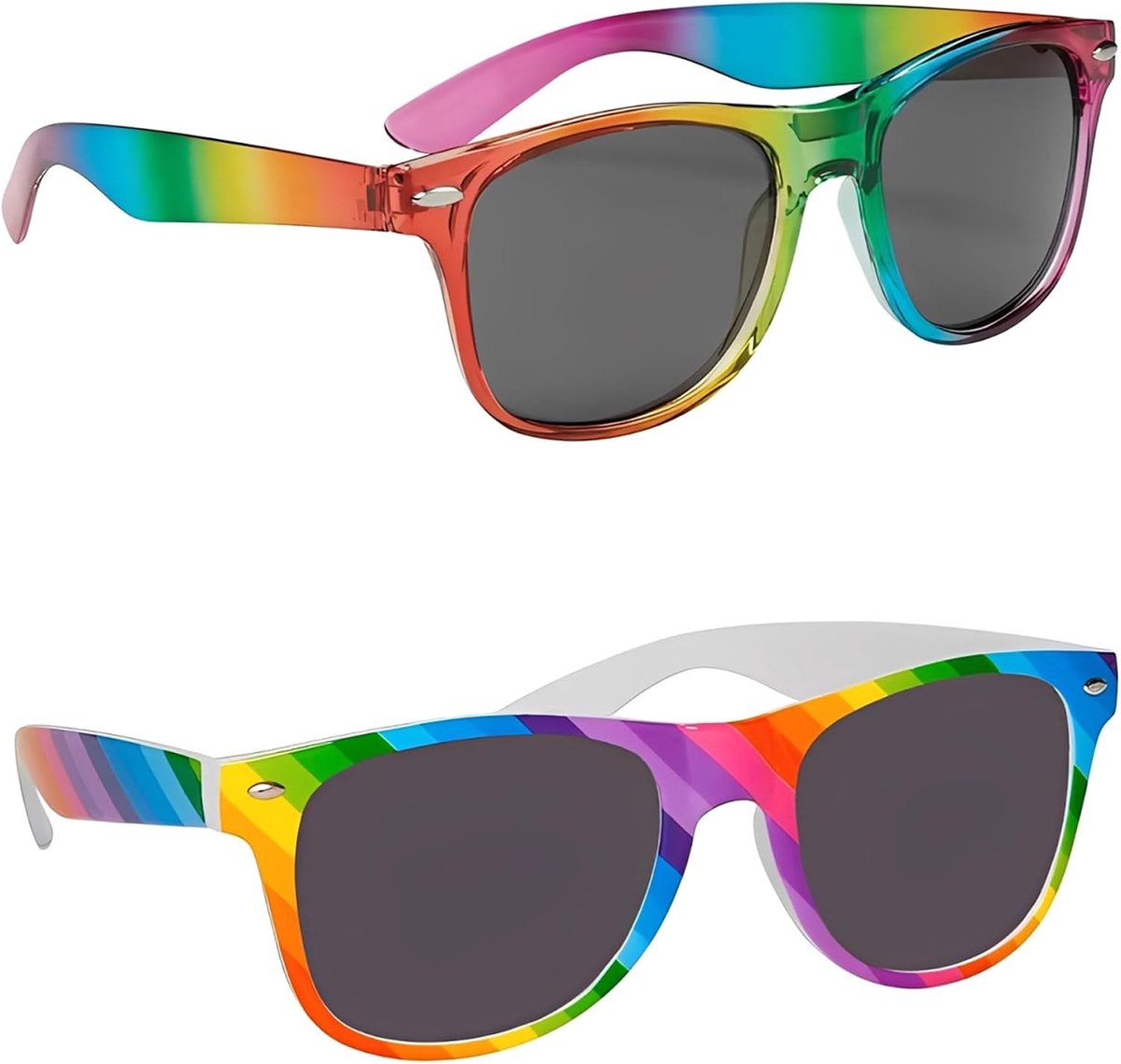2 Stück Regenboog Zonnebril – Outfit Damen Herren, Kleurrijke Bril, Partybrillen Zonnebril, Regenboog Accessoires Damen, für Hippie Kostüm Accessoires, Fasching Party Brillen Accessoire