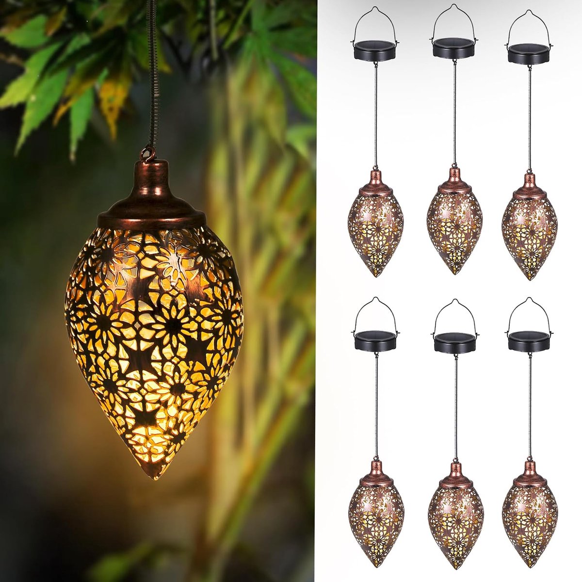 Geschenken voor vrouwen, mama, oma, 6 stuks bloemen zonne-lantaarn voor buiten, metaal, IP65 waterdicht, solarlampen voor buiten hangend, zonne-lantaarn voor buiten, balkon, tuin, terras