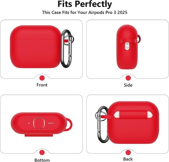 Hoes beschermhoes compatibel met AirPods Pro 3e generatie met reinigingsset, stootvaste zachte dunne beschermhoes case voor Airpods Pro 3 met Cleaner Kit en karabijnhaak, rood — afbeelding 4