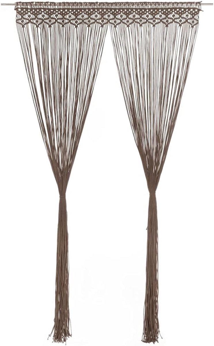 Gordijn, taupe, 140 x 240 cm, van katoen, katoengaren, decoratief gordijn voor deur, raam, ruimteverdeler, met ophangbanden