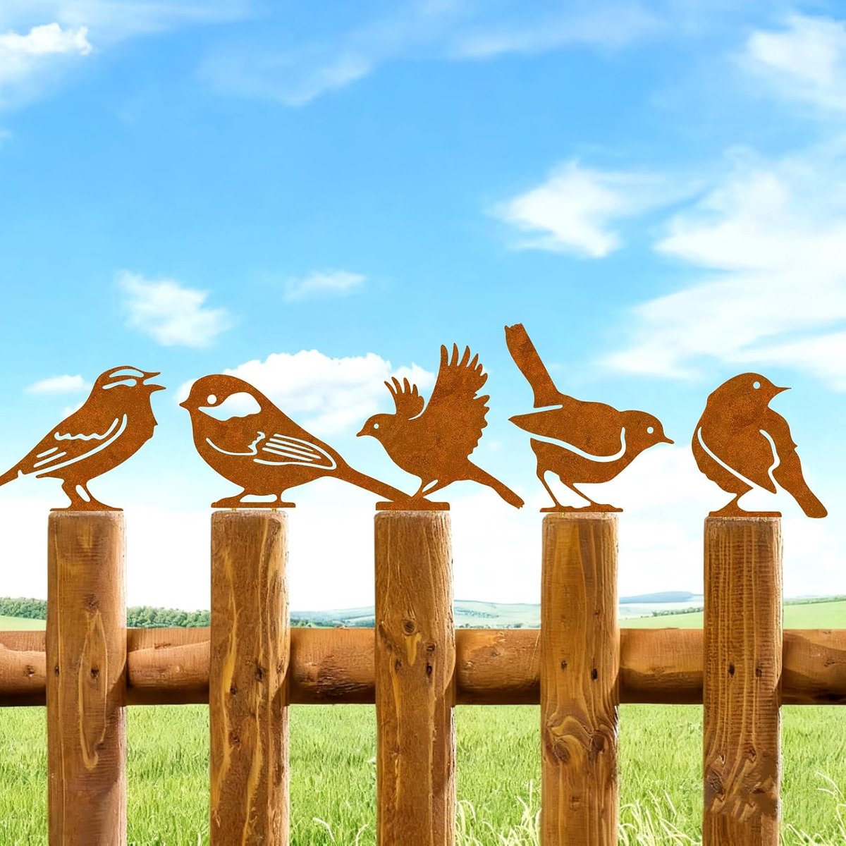 5 stuks Vogeltuinstekers Roestdecoratie Tuindecoratie Voor Buiten Weerbestendig Met Schroef Metaal Roeststekker Voor Tuindecoratie