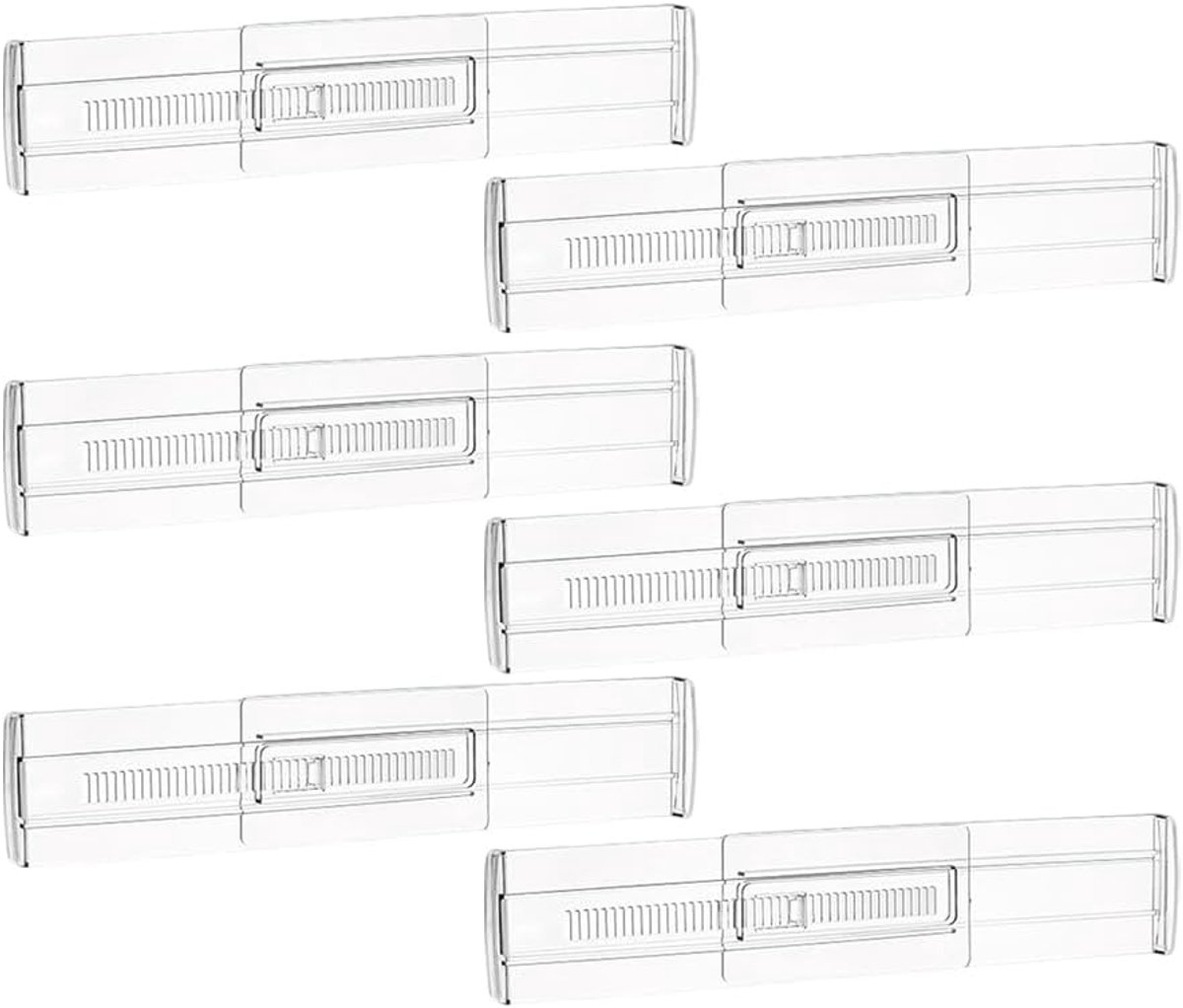 6 stuks lade-organizer, transparant, verstelbaar, ladeverdelers van kunststof, ladeverdelers, voor keuken, make-uptafel, badkamer (28,8-50 cm)