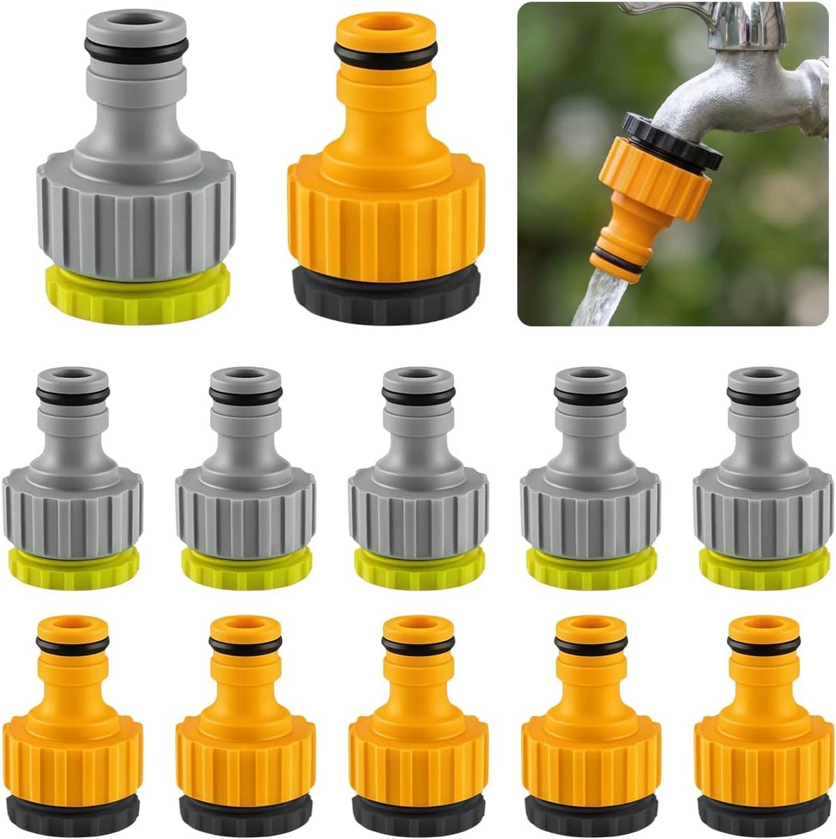 12 Stuks Tuinslangkoppelingen 1/2 Inch 3/4 Inch 2-in-1 Tuinkraankoppeling