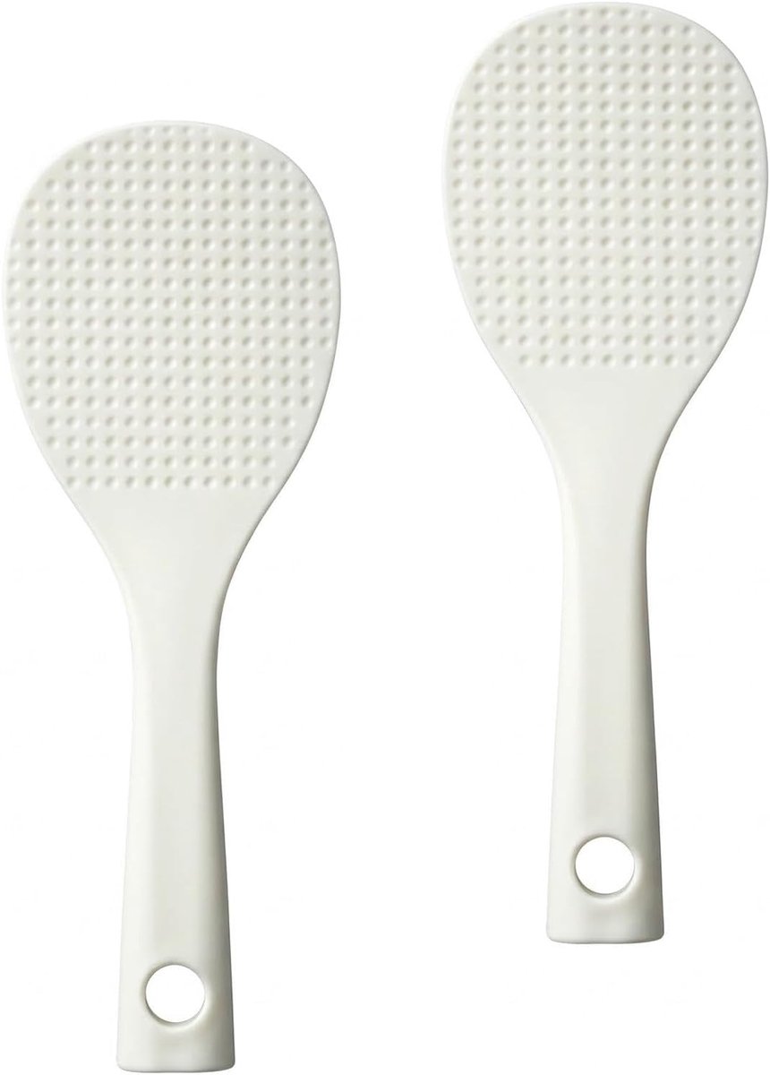 Set van 2 verticale rijstlepels van voedselveilig kunststof, anti-aanbakrijstschep, wit, zelfdragend, ergonomisch, voor rijstkokers en sushi, keukenaccessoires, BPA-vrij