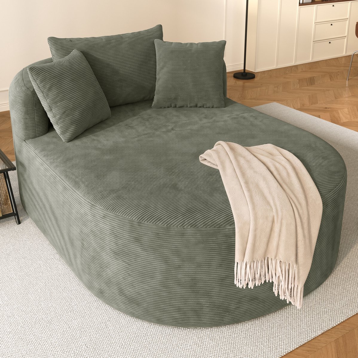 DESMIU Relaxfauteuil 170 x 112,5 x 83 cm - Extra Diepe Zitdiepte 122 cm - Montagevrij - Voor Woonkamer en Leeshoek - Ribstof Groen