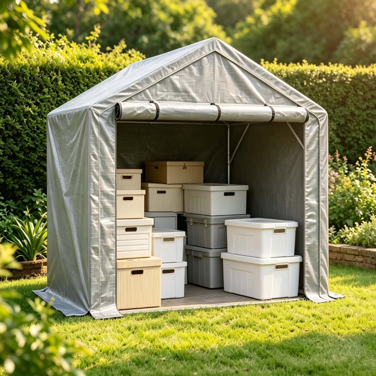 DESMIU Opslagtent – Waterdicht – 190 x 170 x 200 cm – Staal En Polyetheen – Donkergrijs – Voor Fietsen En Tuinartikelen