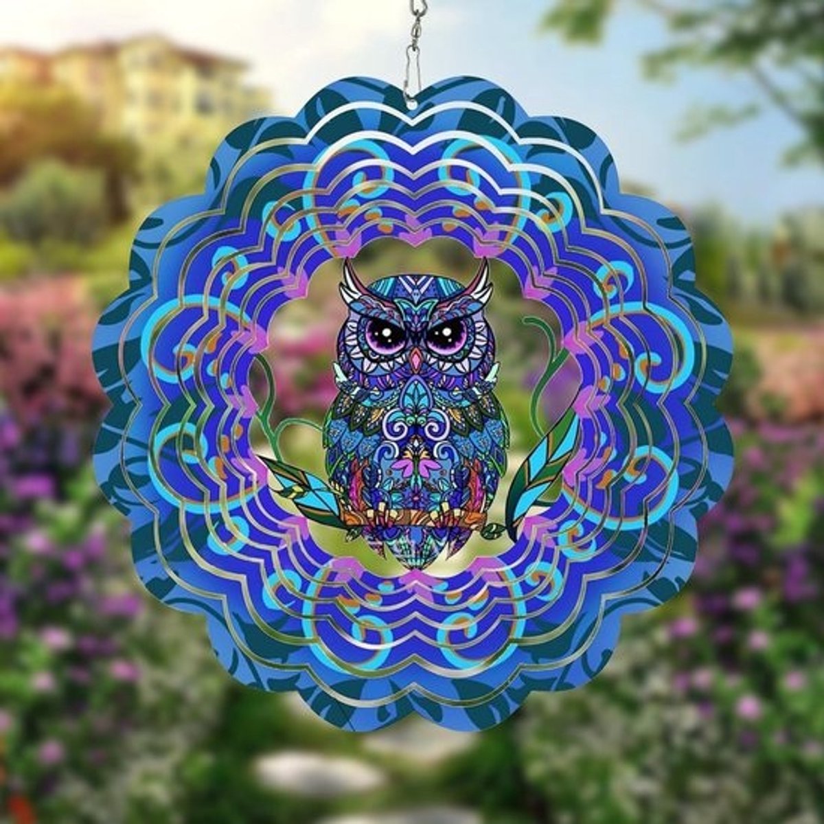 3D hangende windspinner van metaal - Uilmotief - Decoratie voor binnen en buiten - Kerstmis - Cadeau voor vrouwen, moeders en grootmoeders