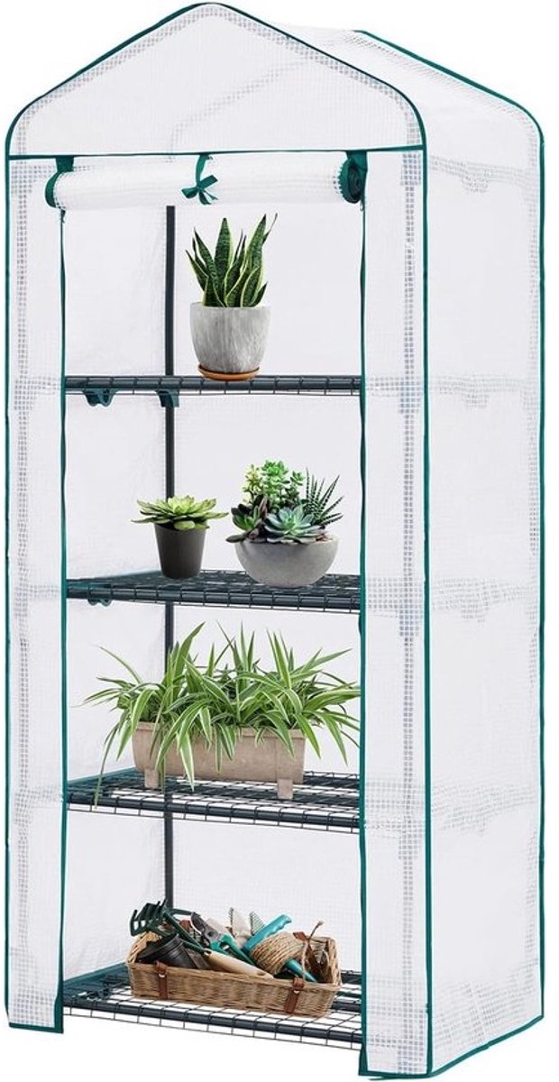 Luxiba - Kweek foliekas, met 4 planken, 160 x 69 x 49 cm, balkonbroeikas, ruimtebesparend, kweekhuis terras, wit