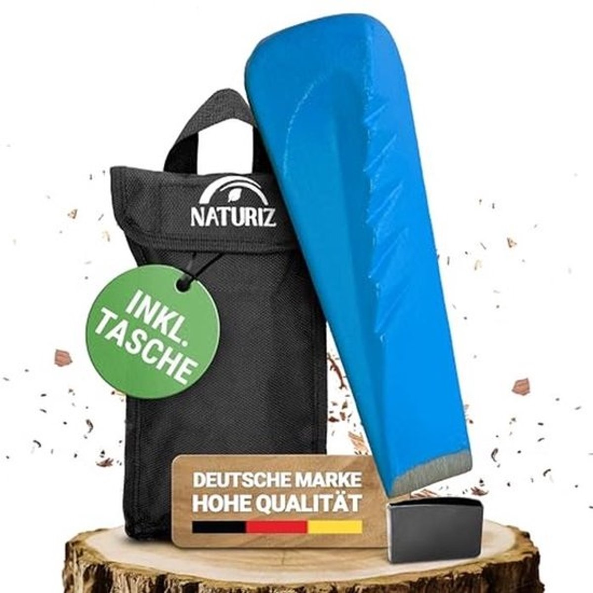 Kloofwig voor Hout met Tas en Beschermkap – Extra Scherpe Draaikloofwig voor Veilig en Moeiteloos Hout Kloven