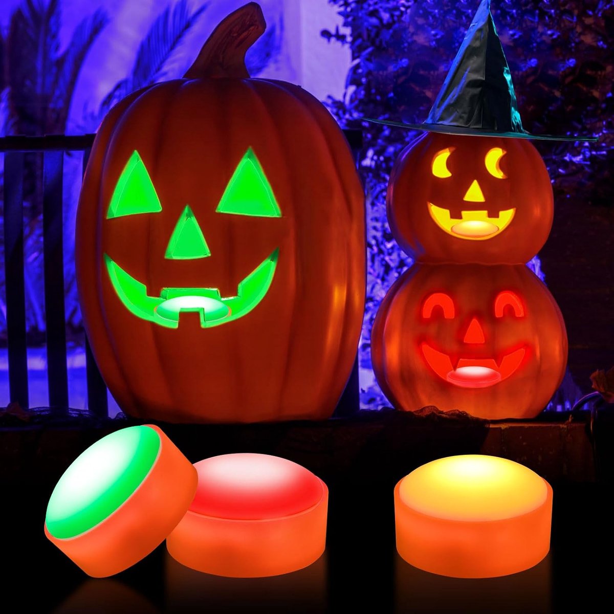 Halloween decoratieve pompoenverlichting, 3 stuks Jack O' lantaarn, ledlicht met afstandsbediening en timer, werkt op batterijen, vlamloze kaarsen, 16 kleuren, voor pompoen, Halloween-decoratie