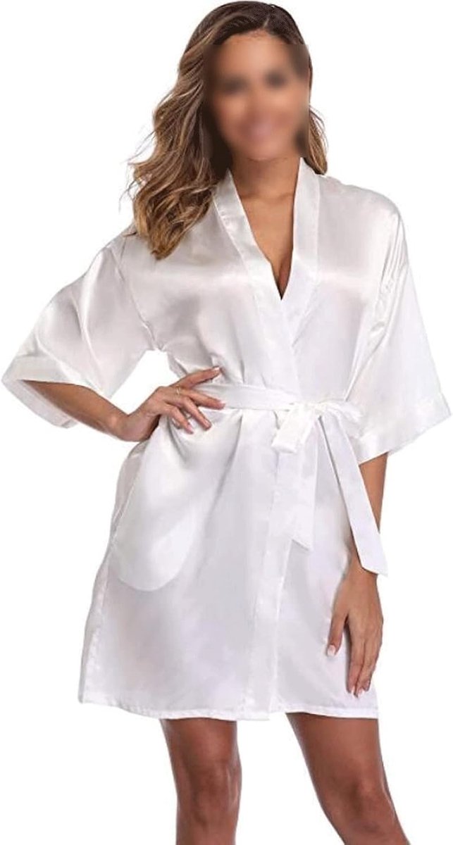 Gewaad effen satijn gewaad, witte en zwarte kimono badjas, dames eenvoudige pyjama's, huwelijksfeest gewaad, korte S-XXL good