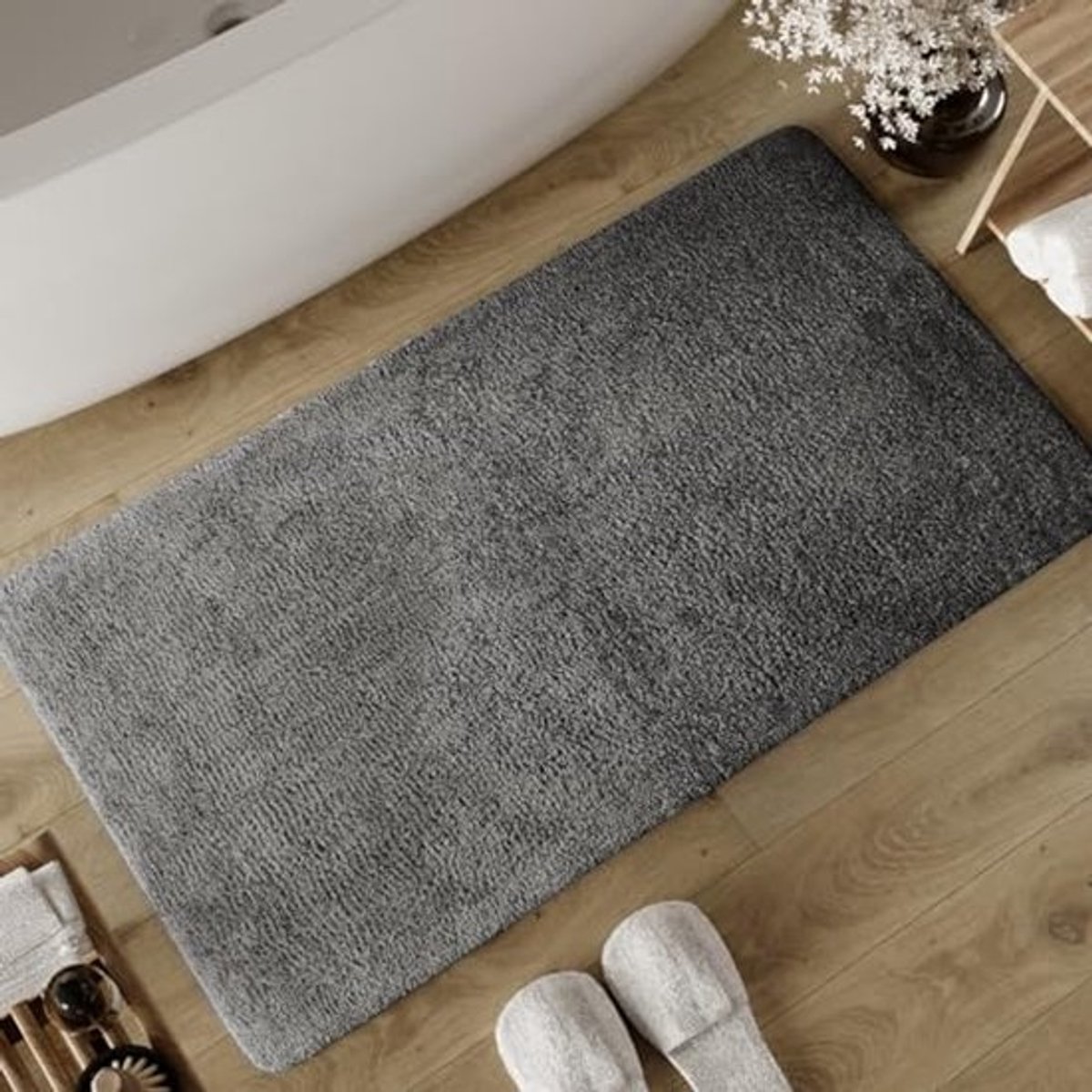 Badmat Katoen - Badkamer Tapijt - Badkamer Comfort - Zachte Pool - 55 x 65 cm - Granietgrijs