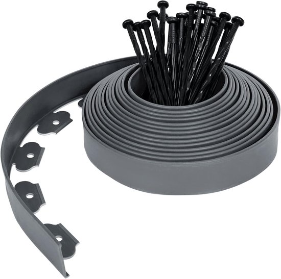 Bloembakrand plastic - Tuinrand palissade - Tuin afscheiden - Flexibel vormbaar - 20 meter - Grijs