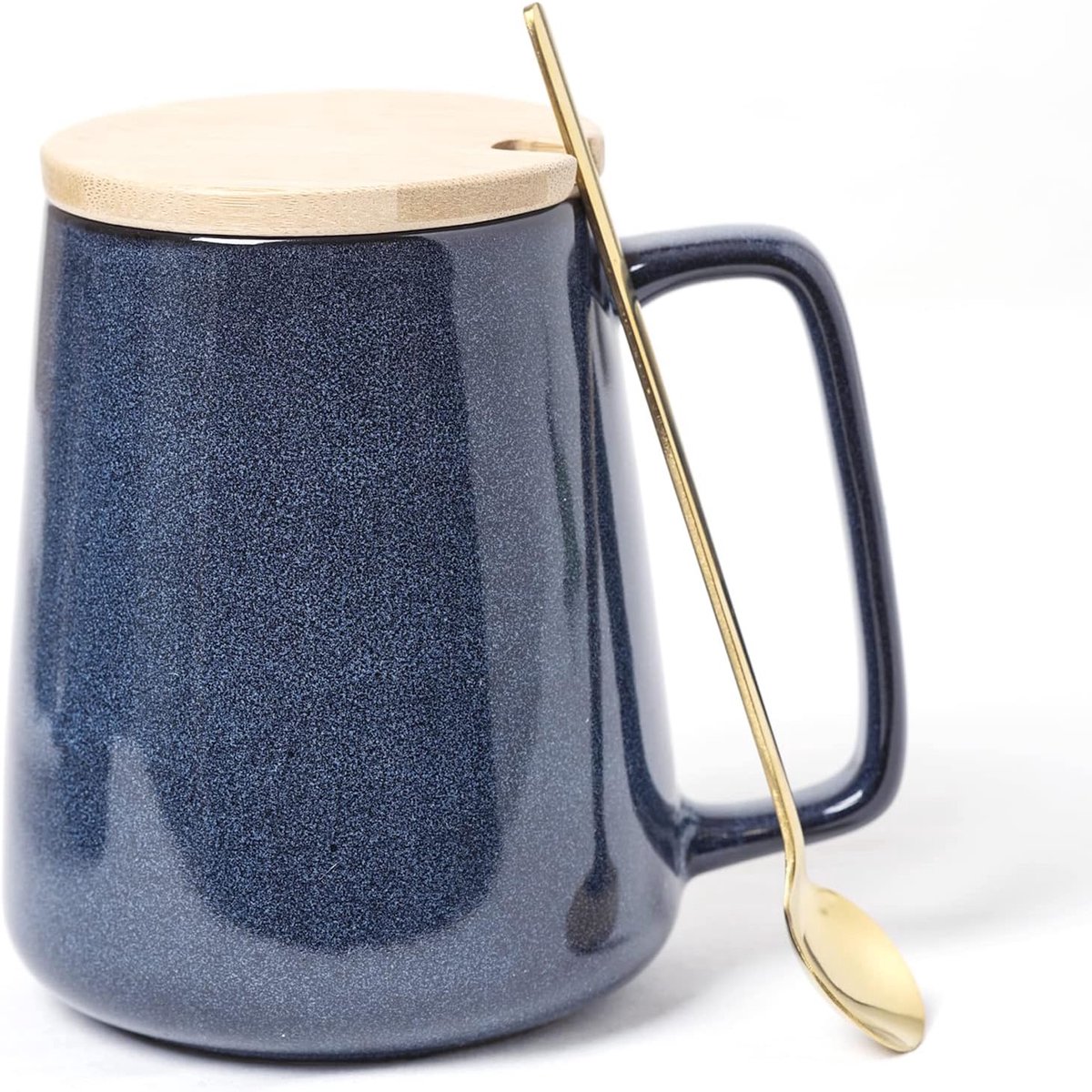 Mokken, 24 oz/700 ml extra grote kopjes, bijpassende deksel en lepel, voor cappuccino, latte, hete cacao of hete thee -cadeau voor verjaardag/kerst/Valentijnsdag (24 oz puur blauw Set)