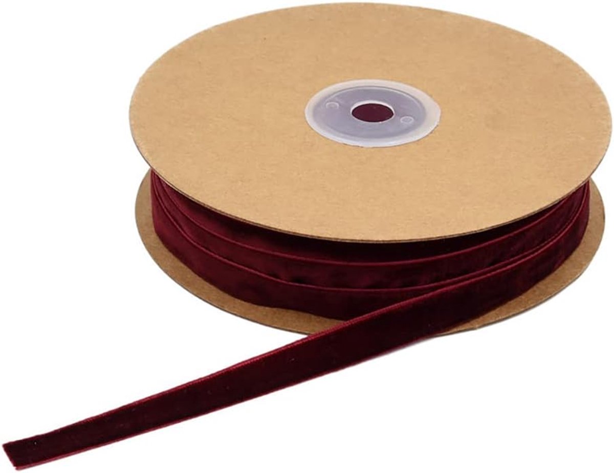 Lint, lint, cadeaulint, sieradenband, 10 mm x 20 m, fluweel, decoratieband, pluisband, fluwelen boord voor bruiloft, feest, verjaardag, geschenkverpakking, kerstband, knutselwerk, hoofdbanden, wijnrood