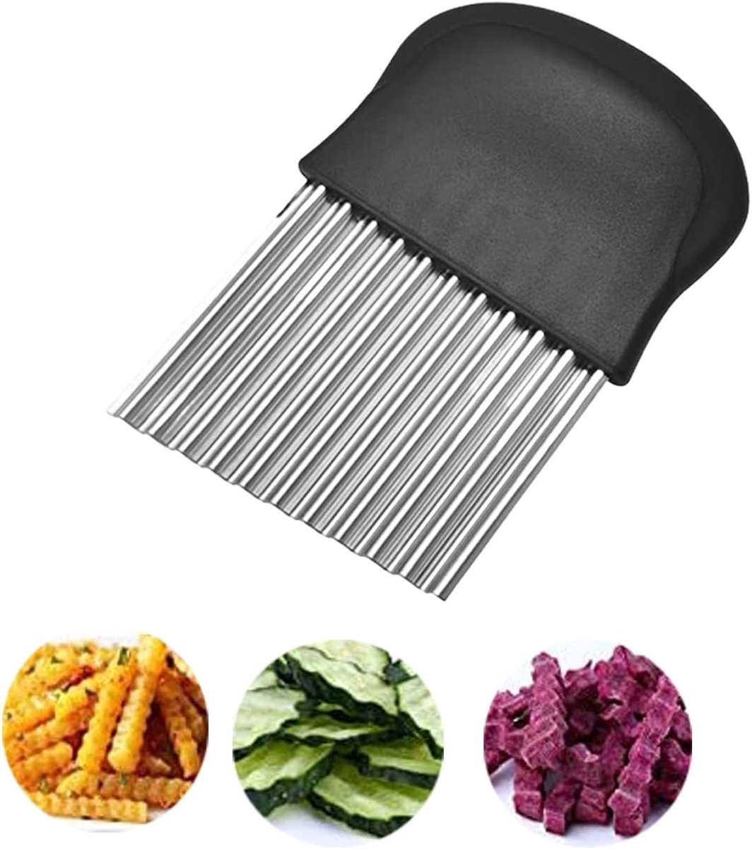 Aardappelroestvrij staal zwarte snijmachine, golfmes, multifunctioneel snijden golfkarton snijgereedschap, gebruikt voor aardappelen, fruit, zoete aardappelen, groenten, botergolfmes