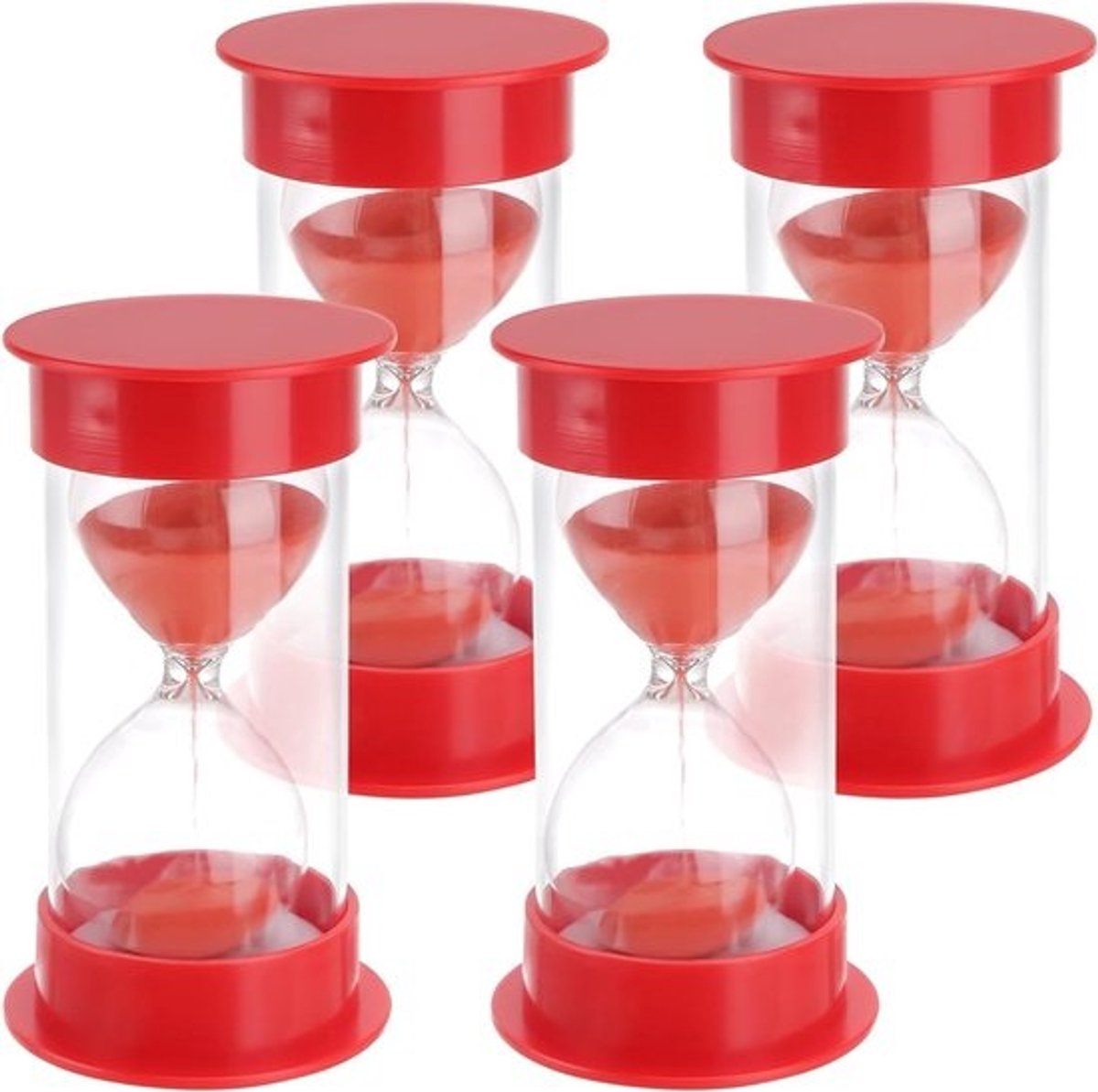 Decoratieve zandloper set van 4 stuks - 5 minuten timer, diameter 6,5 cm, hoogte 12 cm