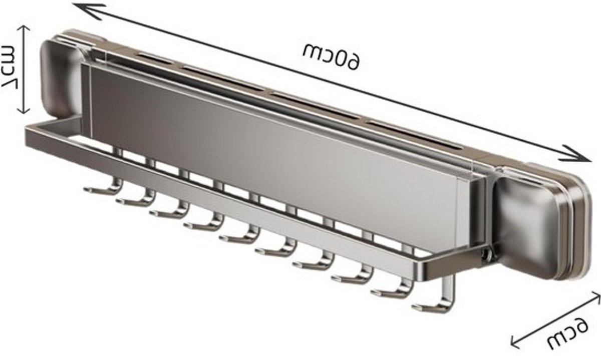 Keukenorganizer met zuignappen en haken - 60cm kookgereihouder in donkergrijs