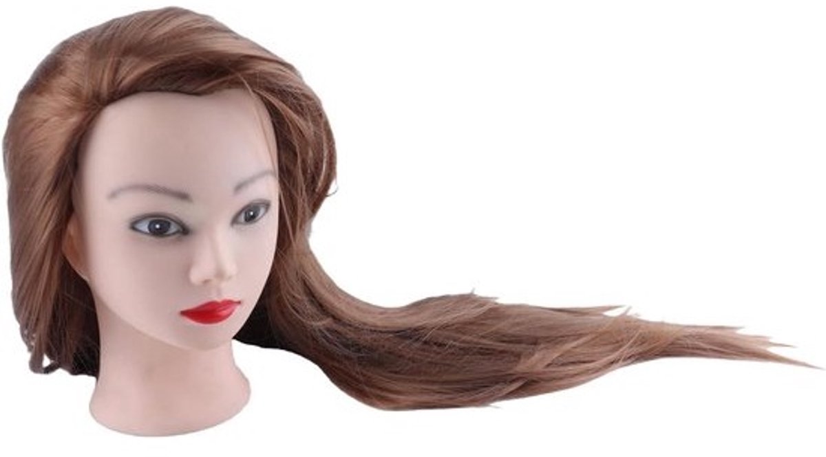 Mannequin Hoofd met 100% Menselijk Haar, 65 cm Cosmetologie Pop voor Haarstyling, Oefenhoofd voor Weven, Krullen en Knippen met Klemstandaard
