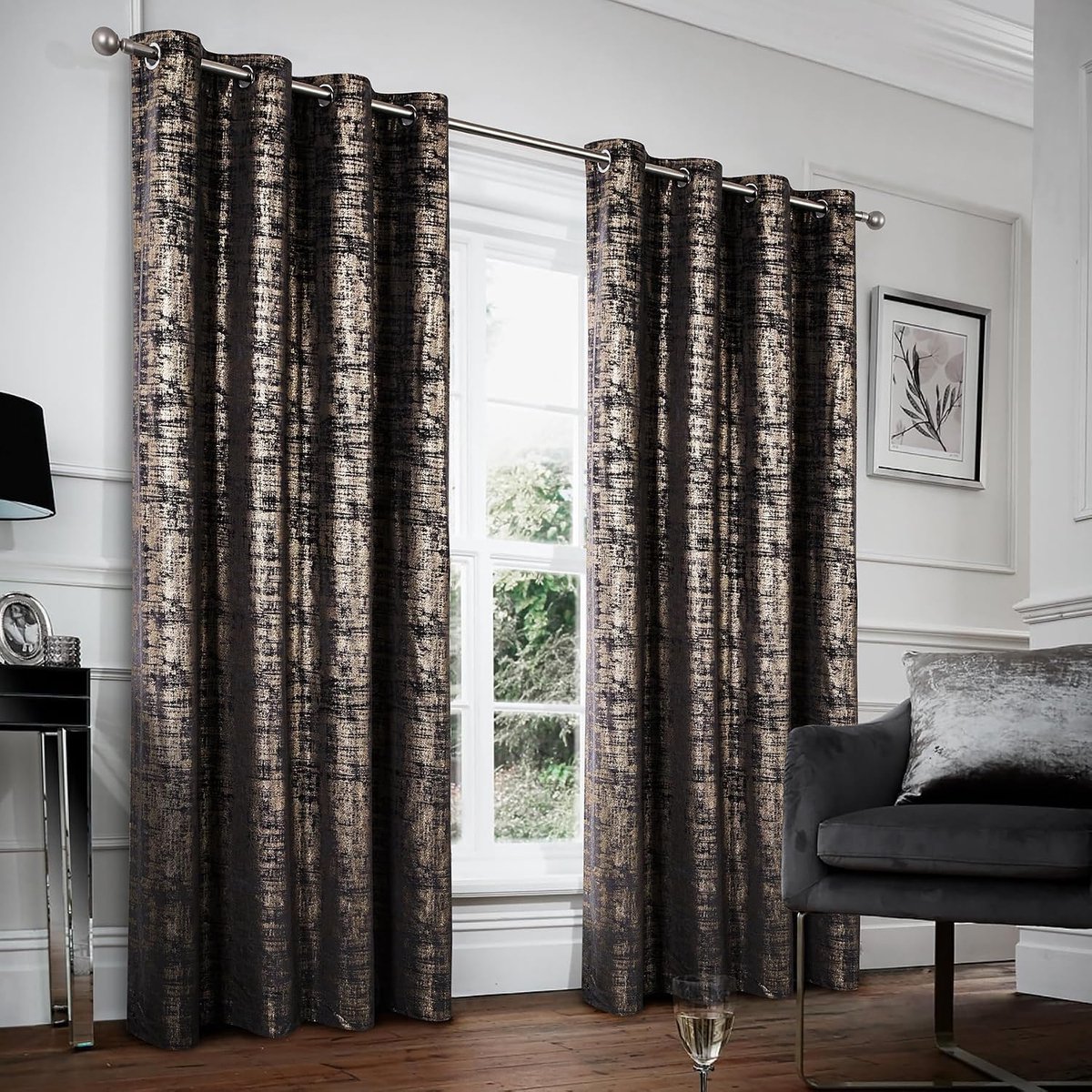 Always4u 100% Verduisteringsgordijnen van goudkleurig fluweel, thermische isolatie, zachte en kreukvrije stof, dubbel gordijn met oogjes, voor slaapkamer, woonkamer, keuken, zwart, 132 x 213 cm, 2