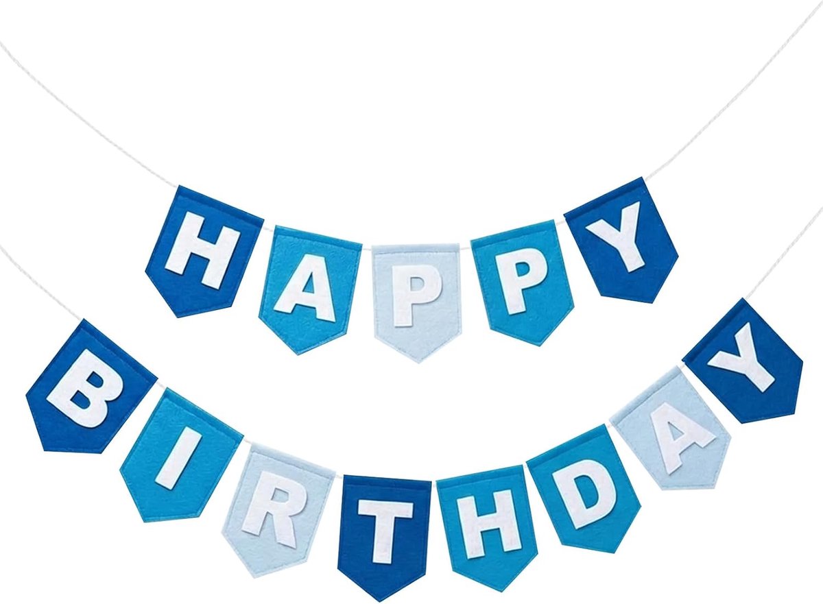 Gelukkige Verjaardag Banner Vooraf Gespannen Verjaardagsbord Decoraties voor Meisjes Jongens Kleurrijke Wanddecoratie Feestbenodigdheden Foto Props Achtergrond (Blauw)