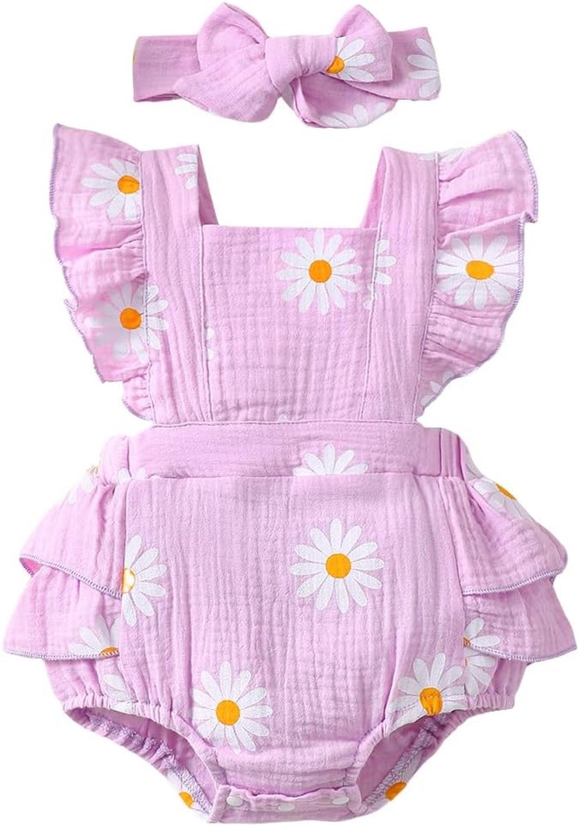 Meisjes kleding ruches mouwen madeliefjes outfits hoofdband basics voor pasgeborenen bovenstukken sets