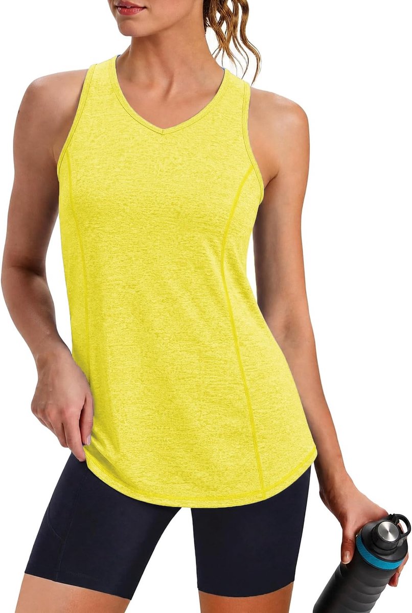 Tanktop voor dames, sporttop, mouwloos, met V-hals, ademend, sneldrogend, sporttop voor fitness, yoga, ontspanning, hardlopen, UPF 50+, S-3XL
