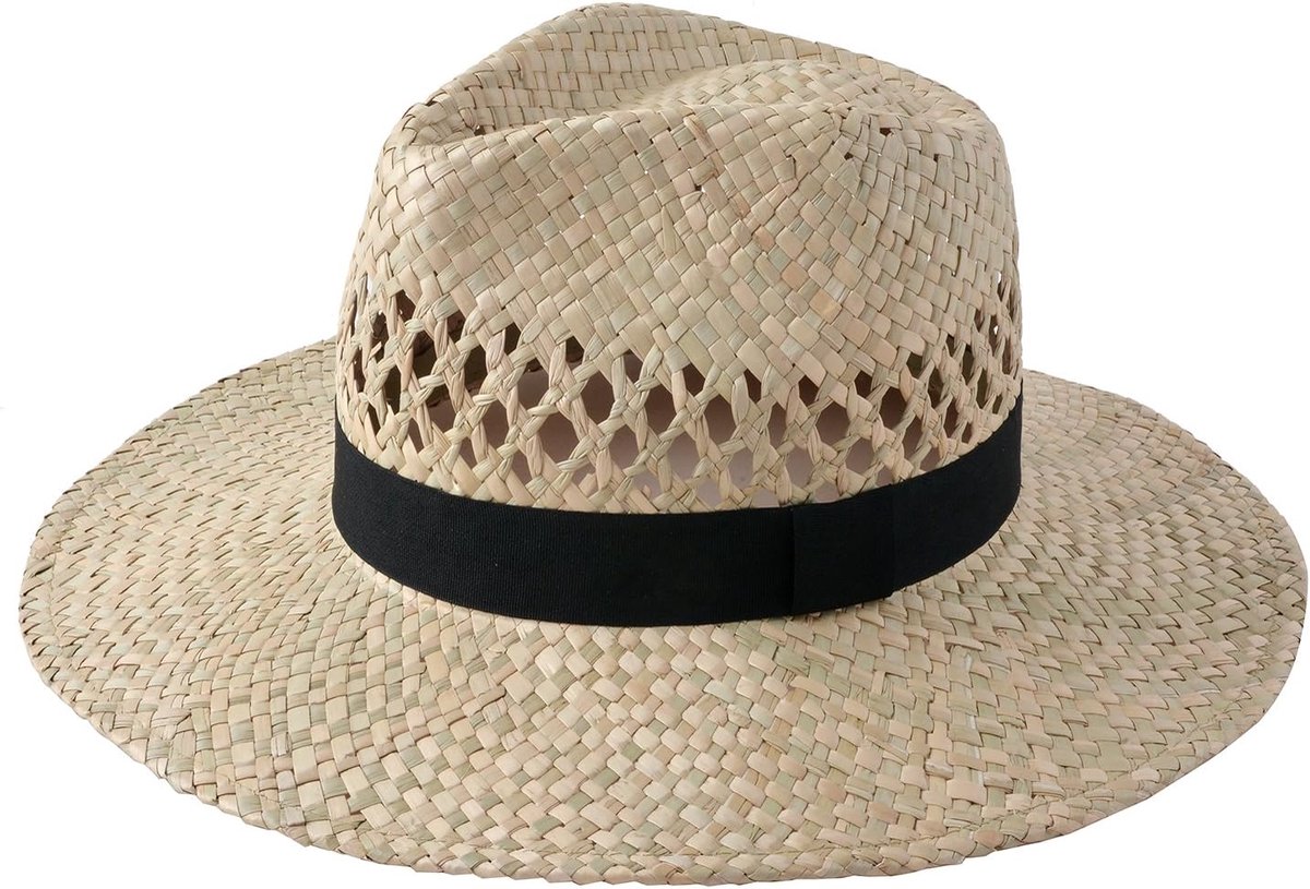 Cowboyhoed, zomerhoed voor heren, stro, uniseks met eenheidsmaat, Zwarte ripsband, L