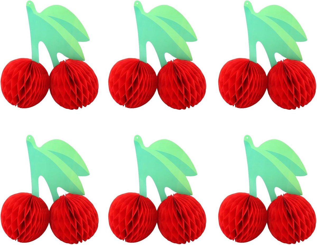 6 Stuks Kersenhouten Tafeldecoratie, Kersenhouten Verjaardagsfeestjesdecoratie Hangende Fruithoningraat Creatief Fruitpapieren Lantaarn voor Plafond Babyshower Tafeldecoratie (Rood)