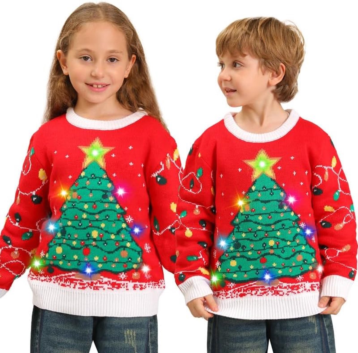 Kersttrui voor het gezin met verlichting, led-kersttrui, uniseks, lelijk, lelijke kersttrui met lange mouwen, schattige kersttrui voor koppels, meisjes, jongens