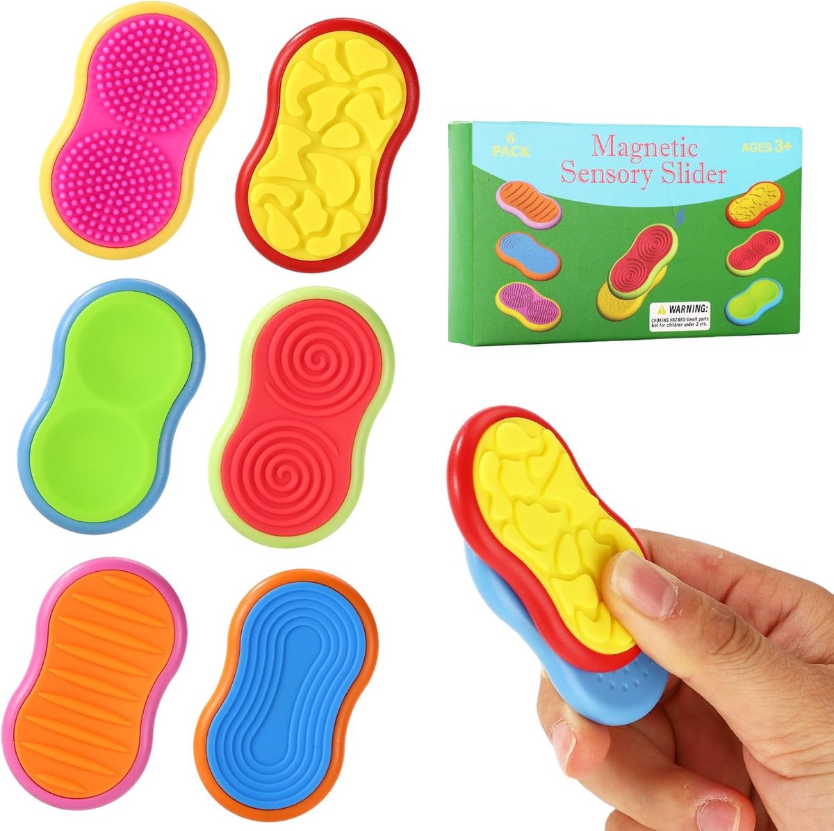 6st Fidget Magneet Toys, Siliconen Kleurrijk Magnetisch Getextureerde Zorgenstenen voor Thuis Kantoor Klaslokaal Reizen Focus Kalmerend en Comfort