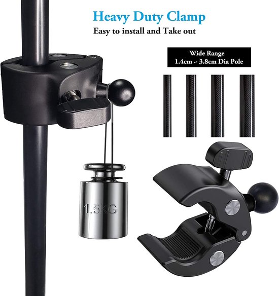 Muziekstandaard Tablet Smartphone Houder Heavy Duty 360 Graden Draaibare Klem Compatibel met 3,5 tot 13,5 inch Telefoon Tablets, iPad Pro 12,9 11 10,5 Air Mini, Surface Galaxy Tab, iPhone — afbeelding 4