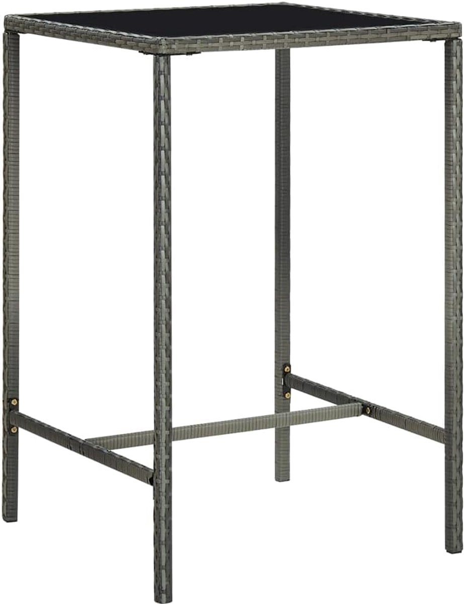 70x70x110 cm poly rattan en glas grijs, weerbestendige statafel met gehard glas, voor tuin en terras, ideaal voor drinks en maaltijden