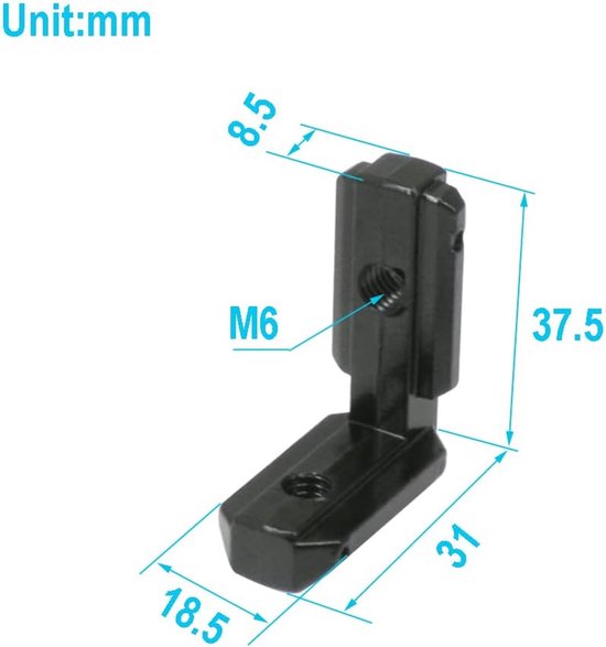 L-vorm 90 graden gezamenlijke beugels met M6-schroeven voor 8 mm sleuf 4040-serie aluminium extrusieprofiel, 10 stks/pak (zwart-4040-serie) — afbeelding 2