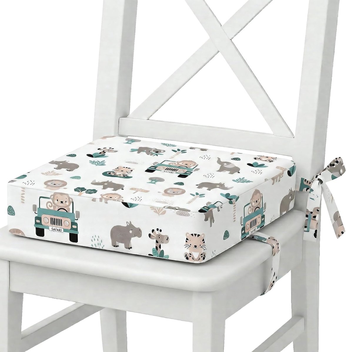 Kind 32x32x8 cm voor aan Tafel – Stoelverhoger met Verstelbare Riempjes en Antislip Onderkant – Afneembare Hoes wasbaar op 30 graden stevig schuim Afrika