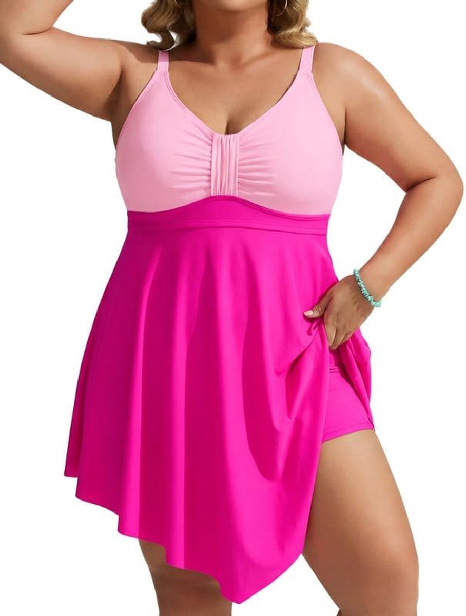 Nikole Zwempak uit één stuk voor dames, grote maat, buikcontrole, lichaamsvormende zwemkleding met ruches, zachte zwemkleding en geïntegreerde korte broek