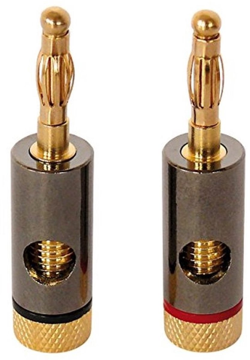 Banaanstekker Set - 2 x Rood, 2 x Zwart - Verguld voor Kabels tot 6 mm