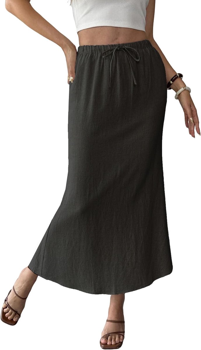 Rokken terug spleet hoge elastische taille casual jurk lange flare rokken